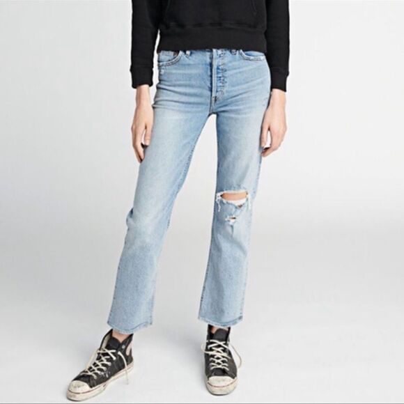 RE/DONE Stove Pipe High Rise Straight Leg Jeans LivedLight Wash - Size 26 - Picture 4 of 14
